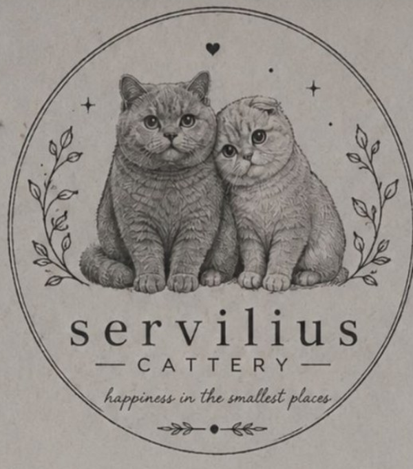 Servilius Cattery crest: a British Shorthair and a Scottish Fold
